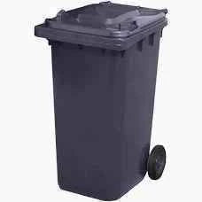 Empty 240 litre general waste wheelie bin ready for recycling and waste collection service
